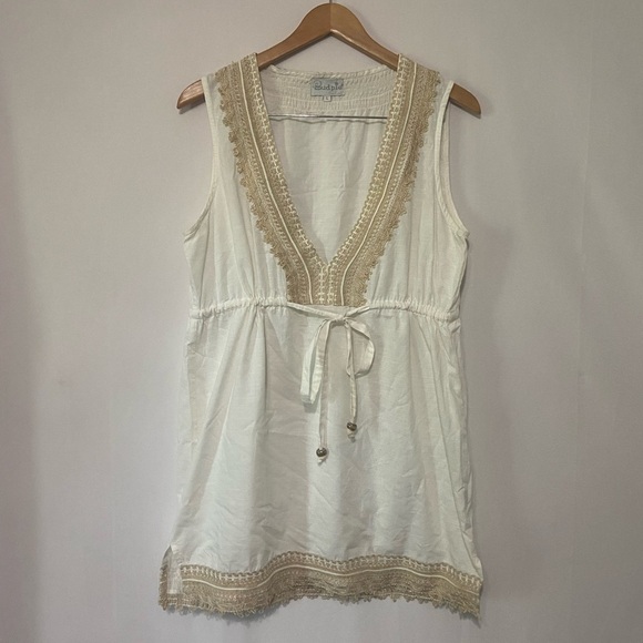 Mud Pie EUC cotton/jute neutral lightweight swim suit coverup size L - Picture 2 of 10